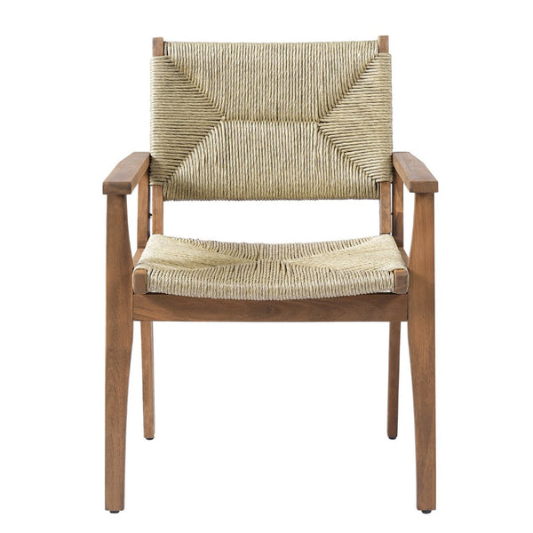 English Elm Durable Outdoor Dining Chairs Acacia Wood Handwoven Wicker Patio Set of Two Teak N770P345267T