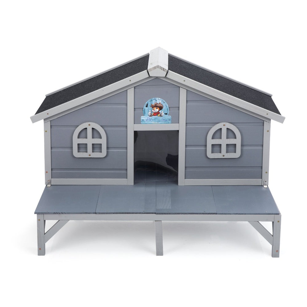 English Elm All Weather Pine Cat Enclosure with Play Pen Fringe Curtains and Lockable Doors W2181P363008