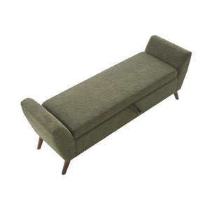 English Elm 60'' Upholstered Storage Bench Teddy Fabric Walnut Legs Mid-century Bedroom Seat Olive Green W2671P388094