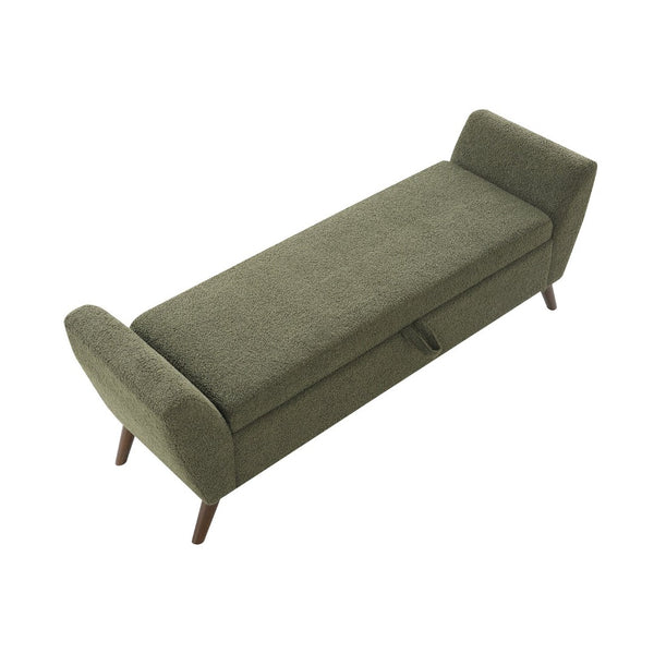 English Elm 60'' Upholstered Storage Bench Teddy Fabric Walnut Legs Mid-century Bedroom Seat Olive Green W2671P388094