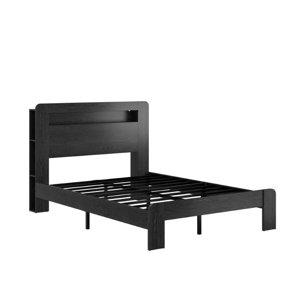English Elm Bed Full Size Wood Platform with Led Headboard Usb Charging and Under Storage Space W636P318038