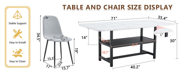English Elm Table Set With 6 Light Gray Chairs - Modern White Grain Dining Table With Storage & Durable Comfort W1151S04261-GIGA