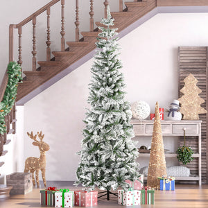 English Elm Homcom 7.5Ft Slim Pine Christmas Tree - Realistic Snow-Flocked Branches, Perfect For Small Spaces! W2225P249630