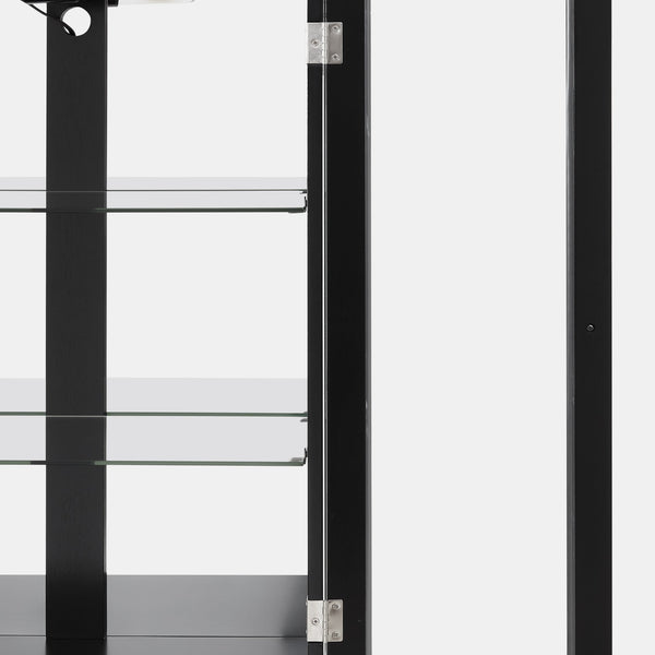 English Elm Curio Lighted Display Cabinet with Mirrored Back, Tempered Glass Doors, Solid Wood Legs, Compact Black W1693P216943