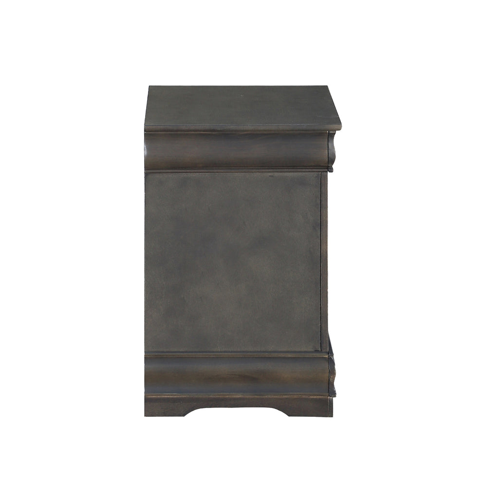 English Elm Solid Solid Pine Nightstand with 2 Drawers, Dark Gray Finish, Metal Hardware, Elegant Molding and Pull Handles for Stylish Bedroom Storage B016P261428