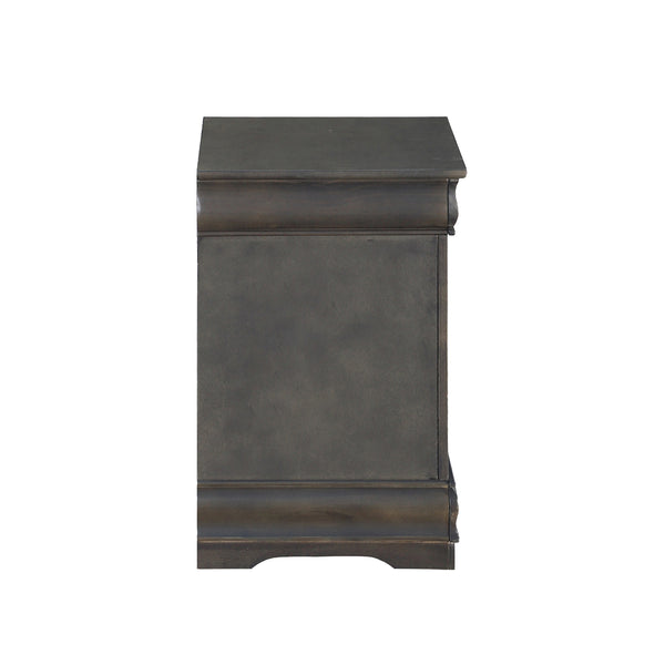 English Elm Solid Solid Pine Nightstand with 2 Drawers, Dark Gray Finish, Metal Hardware, Elegant Molding and Pull Handles for Stylish Bedroom Storage B016P261428