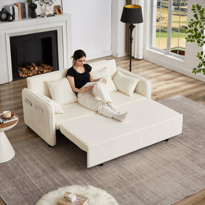 English Elm FX'' 66 Inch Sleeper Sofa Bed 3-in-1 Convertible Pullout Sofa with Plush Corduroy, 4 Pillows, Pockets Beige W1926S00058