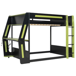 English Elm Full-size Gaming Loft Bed with Integrated Rgb Desk Usb Ports and Esports Frame Green LT000239AAG