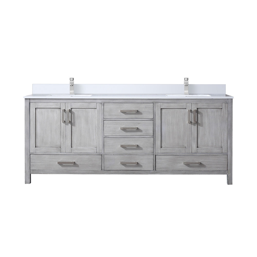 English Elm Distressed Grey Double Bath Vanity 80" W x 22" D with White Quartz Top, Soft-Close Drawers & Faucet Set B2731P259134