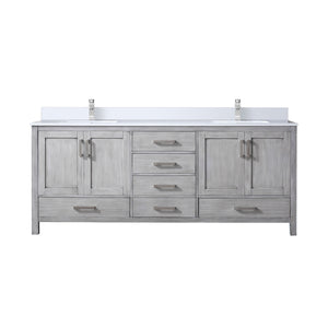 English Elm Distressed Grey Double Bath Vanity 80" W x 22" D with White Quartz Top, Soft-Close Drawers & Faucet Set B2731P259134