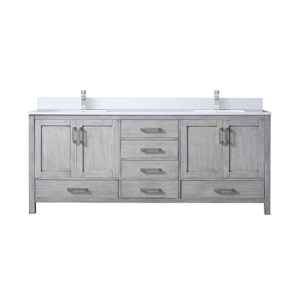 English Elm Distressed Grey Double Bath Vanity 80" W x 22" D with White Quartz Top, Soft-Close Drawers & Faucet Set B2731P259134