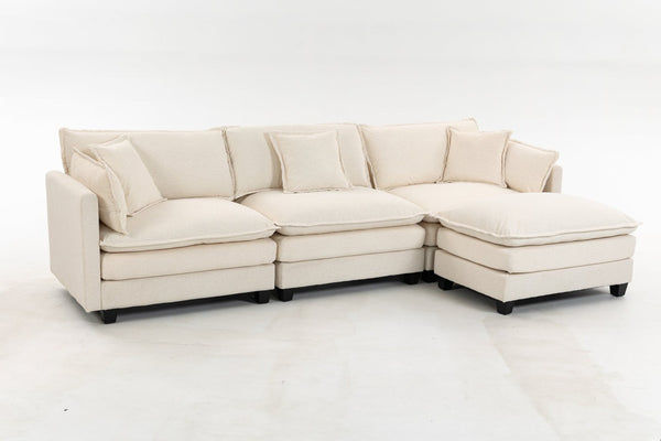 English Elm Modern Chenille Sectional Sofa with Ottoman Modular Layout for Spacious Living Rooms Antique White W2530S00017