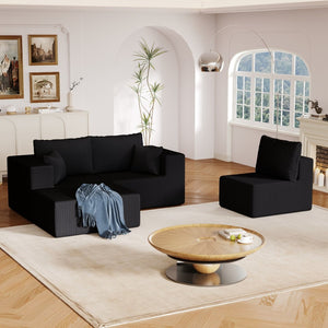 English Elm 108.3" Modular Cloud Sectional Corduroy Upholstered L Shape Sofa for Living Room Black W1097S00221