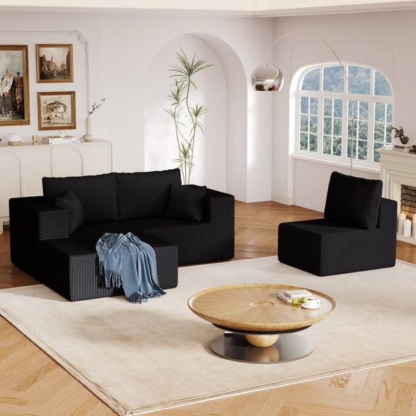 English Elm 108.3" Modular Cloud Sectional Corduroy Upholstered L Shape Sofa for Living Room Black W1097S00221
