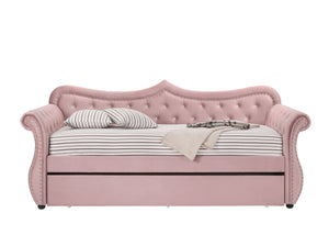 English Elm Adkins Pink Velvet Upholstered Daybed with Trundle Twin, Button-Tufted, Nailhead Trim, 330lb Capacity B2726S00407