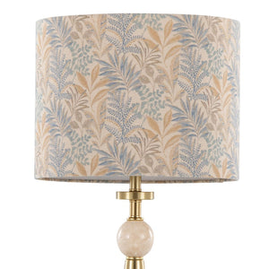 English Elm Table Lamp Set of Two Gold Metal Travertine Base with Leaf Fabric Shade Glam Decor B202P471581