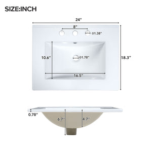 English Elm 24"Bathroom Luxurious Space-Saving Vanity with Ceramic Sink, Solid Wood Frame, Soft-Close Doors and Storage Grey N729P183716E