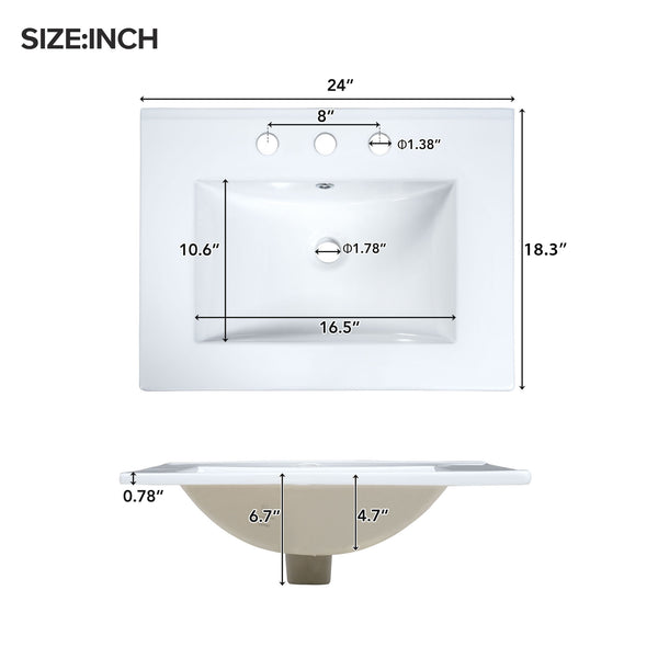 English Elm 24"Bathroom Luxurious Space-Saving Vanity with Ceramic Sink, Solid Wood Frame, Soft-Close Doors and Storage Grey N729P183716E