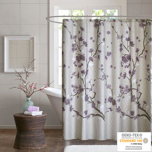 JLA Home Madison Park - Cotton Madison Park Holly Cherry Blossom Shower Curtain 100% OEKO‑TEX Cotton 72x72 Purple Grey Floral Elegance MP70-4172