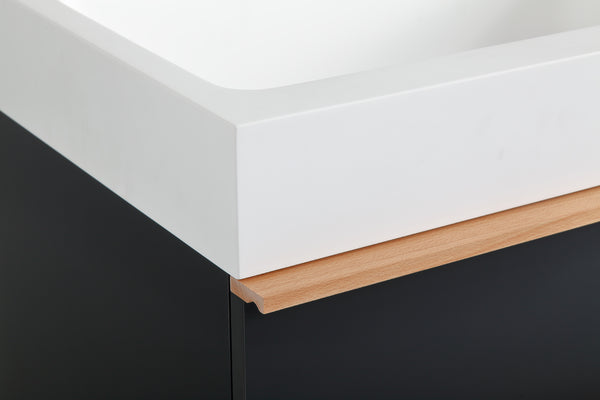 English Elm VELA 24 Inch Wall Mounted Bathroom Vanity with Integrated Acrylic Sink, Dual Wood Handles, Soft-Close drawers and Organizer Black W3235P327615