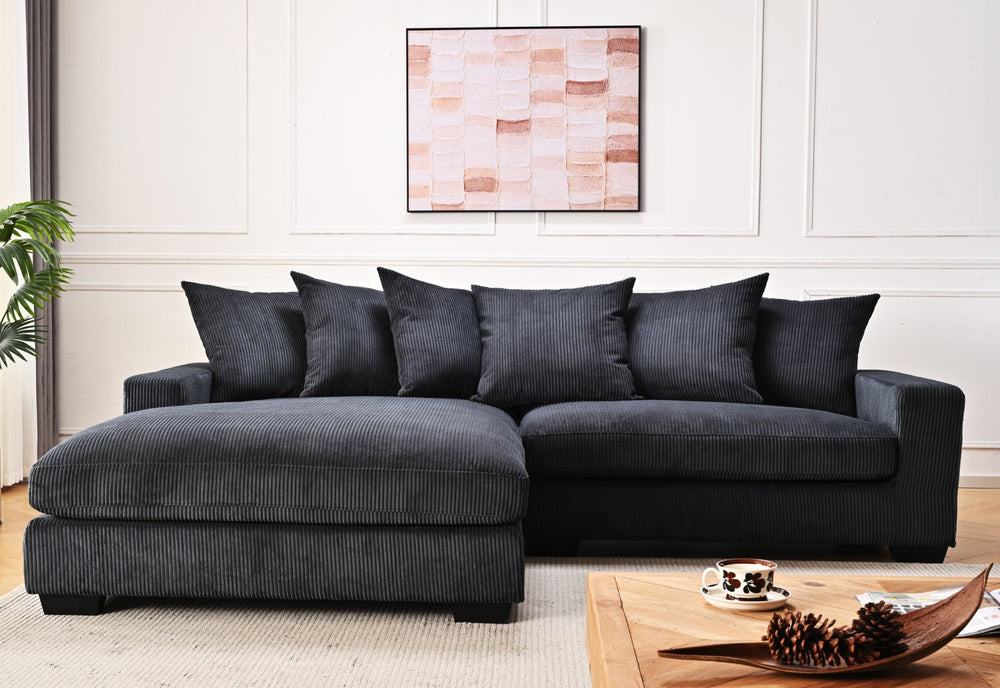 English Elm Luxe Corduroy L-shaped Sectional Sofa with Chaise for Modern Living Rooms B2735S00007