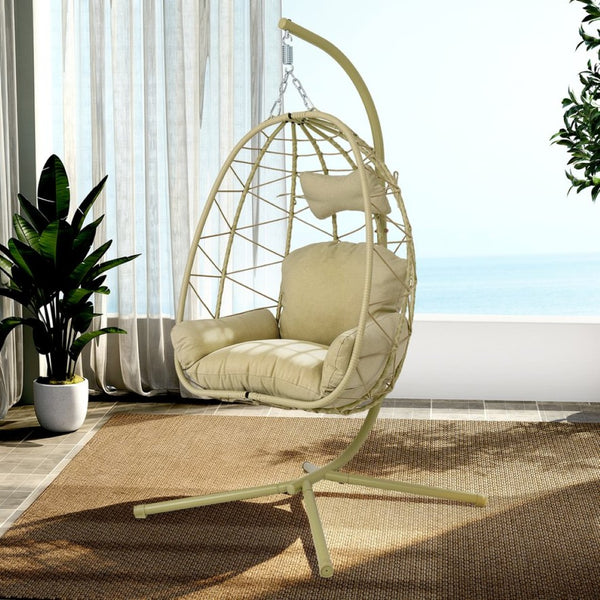 English Elm Hanging Egg Swing Chair Pe Wicker Stand Ergonomic Cradle for Patio or Bedroom T5880P497572