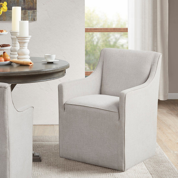 JLA Home Madison Park - Upholstered Slipcovered Dining Arm Chair with Hidden Casters, Plush Dual-Foam Comfort & Durable Frame MP108-1205