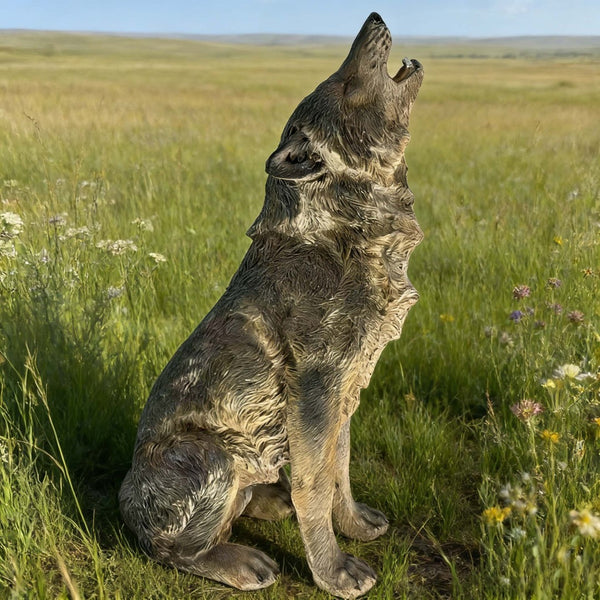 English Elm 29.72" Resin Howling Wolf Statue Weatherproof Lifelike Garden Sculpture Patio W5709P462777
