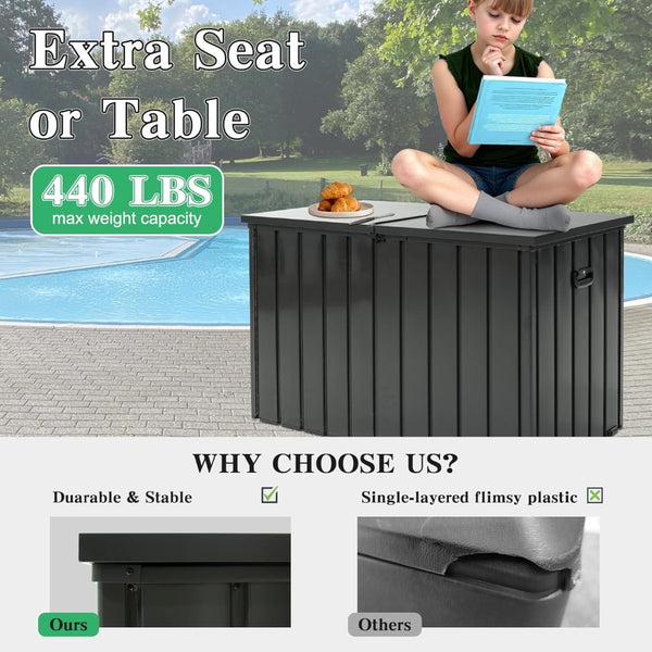 English Elm 200 Gallon Galvanized Steel Outdoor Deck Box Lockable Weatherproof Patio Pool Storage Dark Gray W1859P445933