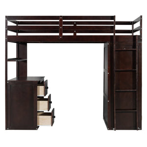 English Elm Twin Loft Bed with Built-in Desk Wardrobe and Drawers Solid Pine Space Saver Espresso LT000301AAP-2