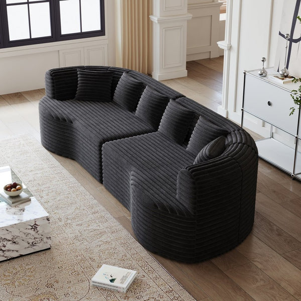 English Elm Curved Chenille Sectional Sofa Oversized Four Seat Cloud Foam Living Room Lounge W3505P355588