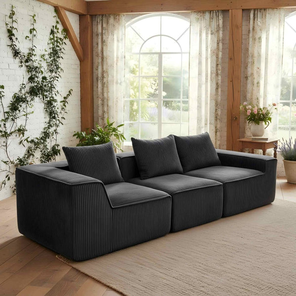 English Elm Modular Corduroy Sectional with Deep Foam Seating Low Profile Living Room Couch W3326S00013