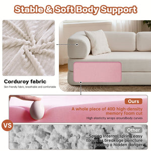 English Elm Floor Floor Couch Convertible 5-in-1 Corduroy Sofa Bed with Pillow-to-Blanket, Reinforced Frame Cream W3565P354961