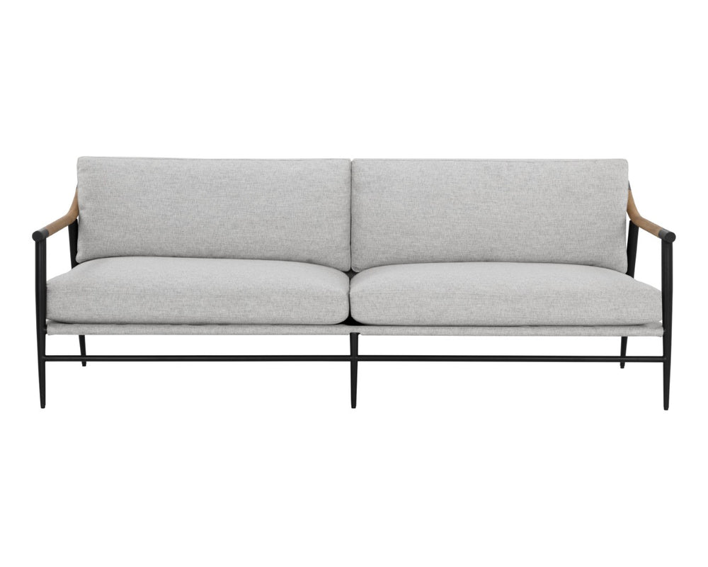Sunpan MEADOW Sofa - Stylish Mid-Century Modern in Vault Fog with Durable Performance Fabric & Oak Armrests 110822