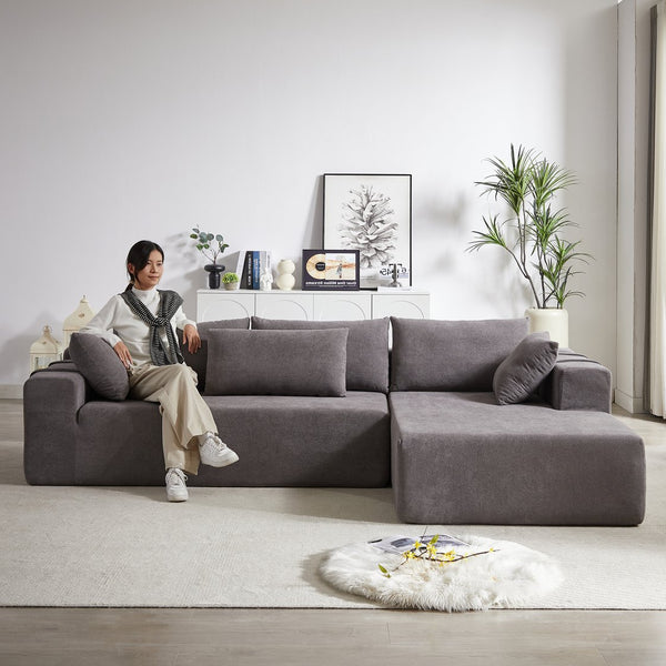 English Elm Modern Chenille Modular Sectional Sofa Set - Stylish L-Shaped Couch With Right Chaise & 6 Pillows W834P240002