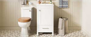 English Elm 18-Inch Modern Bathroom Vanity with Ceramic Sink, Soft-Close Doors, Divider Drawer & Adjusting Feet White N729P334854K