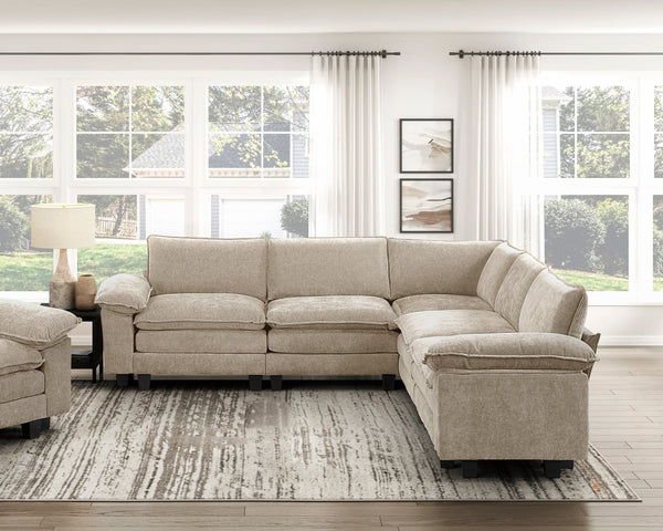 English Elm Modern 5-Piece Modular Sectional Sofa Set In Plush Taupe Chenille For Stylish Comfort & Durability B011S01810