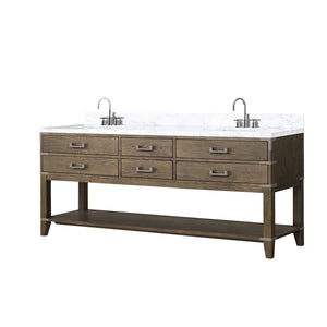 English Elm Grey Oak Double Bath Vanity 80" With Carrara Marble Top, Chrome Faucet & Ample Storage Solutions B2731P260346
