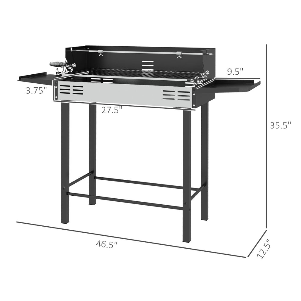 English Elm 3-level Charcoal Grill with Manual Rotisserie Stainless Steel Patio Cooker Foldable Shelves T3971P425079