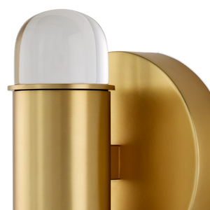 Capsule Brass Wall Sconce - Modern LED Light Fixture with Optic Crystal Shades for Damp Locations