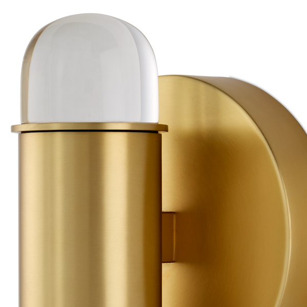 Capsule Brass Wall Sconce - Modern LED Light Fixture with Optic Crystal Shades for Damp Locations