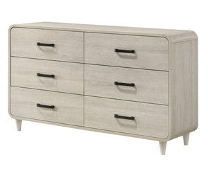 English Elm 1pc Modern Geometric Chest of Drawers with High-Gloss Finish, Sleek Hardware, Spacious Storage and Style Antique White 62 L x 19.9 W x 33.7 H B2741P323555