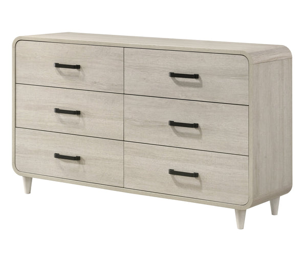 English Elm 1pc Modern Geometric Chest of Drawers with High-Gloss Finish, Sleek Hardware, Spacious Storage and Style Antique White 62 L x 19.9 W x 33.7 H B2741P323555