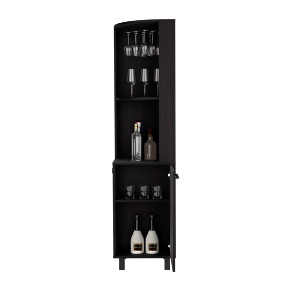 English Elm Corner Bar Cabinet Cleveland Black - Space-Saving Engineered Wood Corner Storage with Shelves, Durable Finish B092S00294