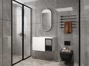 English Elm 30" Floating Bathroom Vanity Glossy White Plywood with Frosted Glass Soft Close Doors W999P387159