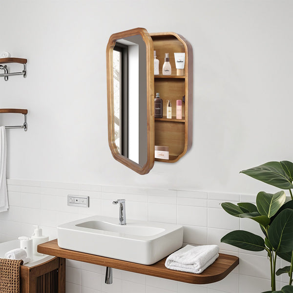 English Elm 29.72*19.69 Floating Illusion Mirror Cabinet Antique Natural - Wall-Mounted Storage with Adjustable Shelves, Jewelry Organizer and Modern Wood Frame W2295P339148