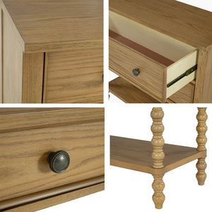 English Elm 2 Drawer Accent Chest Camel Oak Finish Solid Wood Legs MDF Oak Veneer Top Spacious Drawers Sturdy Shelf 36" B035P262688