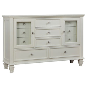 English Elm Rocco Queen Storage Bed Set Carved Hardwood Cream Finish Brushed Nickel Four Piece B062S00735