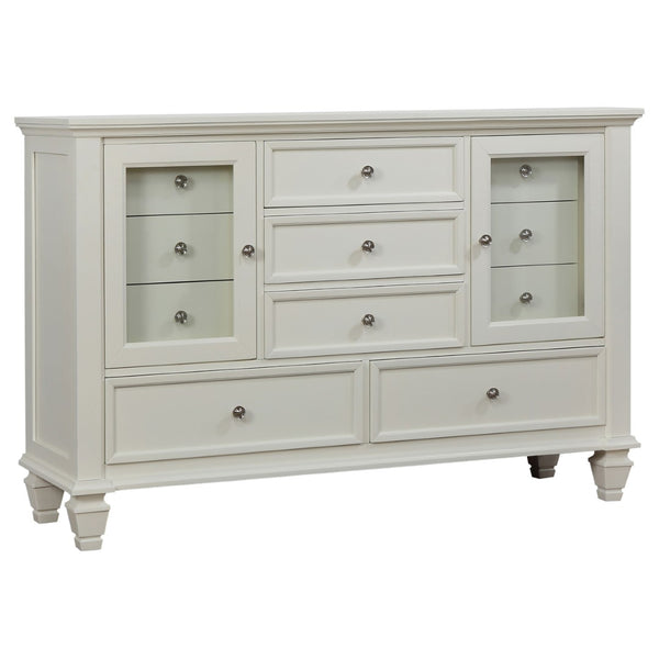 English Elm Rocco Queen Storage Bed Set Carved Hardwood Cream Finish Brushed Nickel Four Piece B062S00735