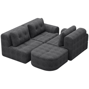 English Elm Modular Sectional Sofa with Chaise Full Foam Build Woven Fabric for Living Room Dark Grey W2379S00007